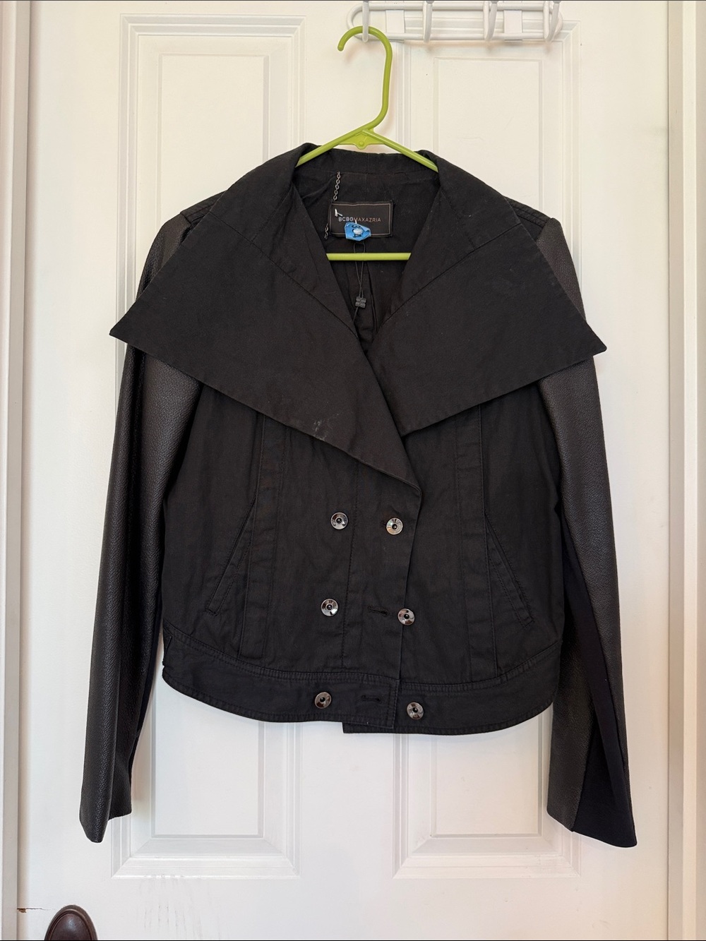 BCBGMaxAzria Black Mixed-Media Double-Breasted Jacket